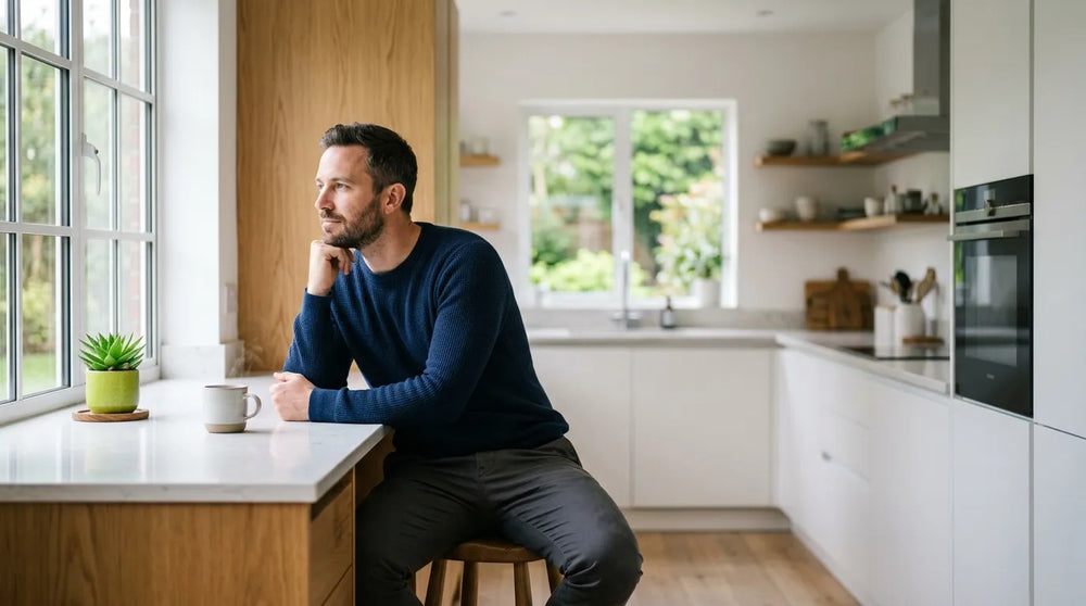 man resting in kitchen