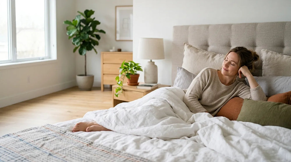 woman resting in bedroom