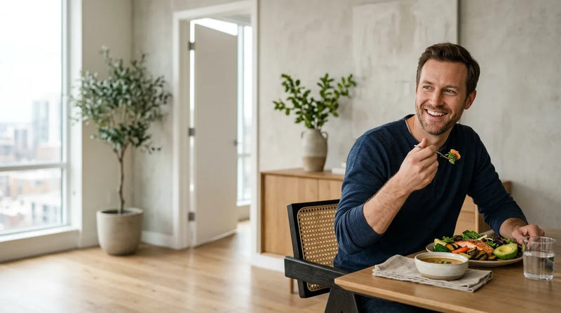 man eating meal in dining room
